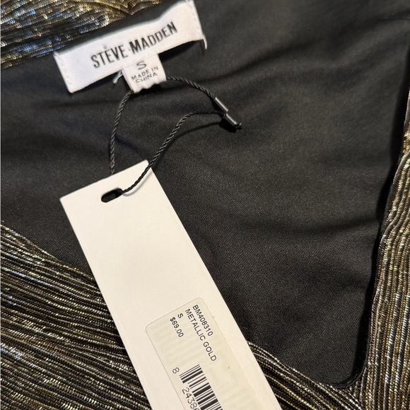 NWT Steve Madden Metallic Gold Ruched V-Neck Long Sleeve Mini Dress Small - Picture 6 of 6
